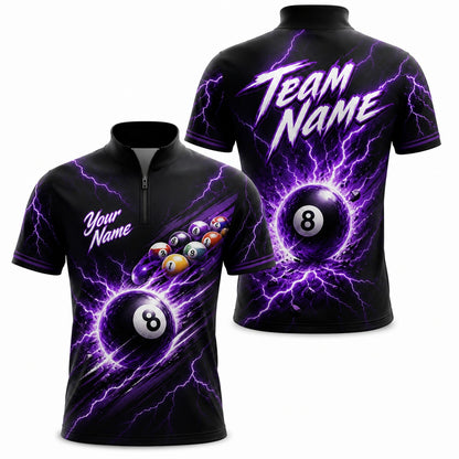 Electric 8 Ball Custom Billiard Polo Shirt Jersey Zip 1 4 Collar