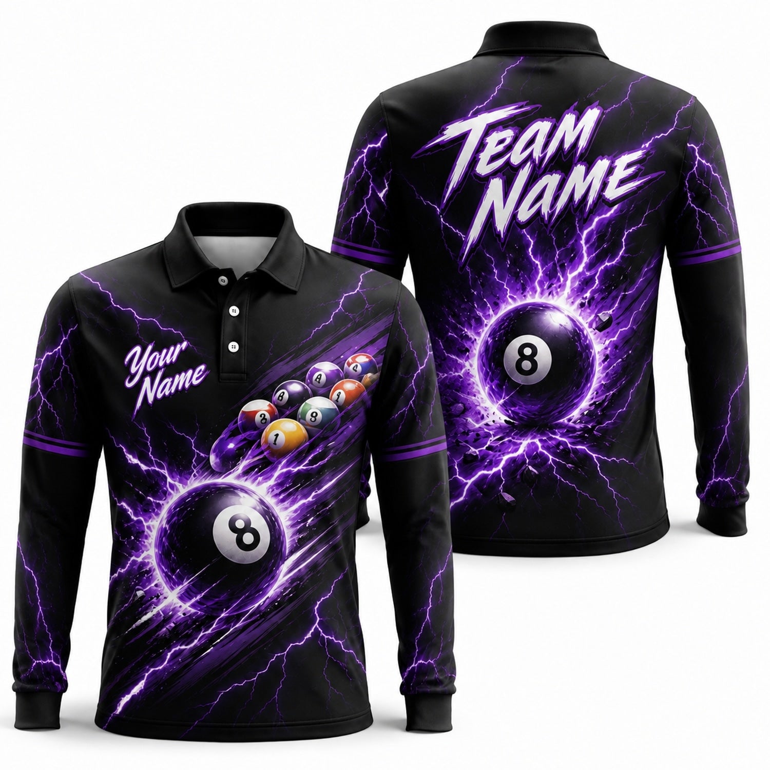 Electric 8 Ball Custom Billiard Polo Shirt Long Sleeve Polo