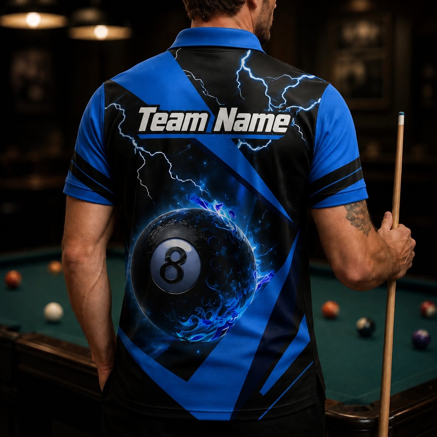 Electric 8 Ball Sport Custom Billiard Polo Shirt Back View