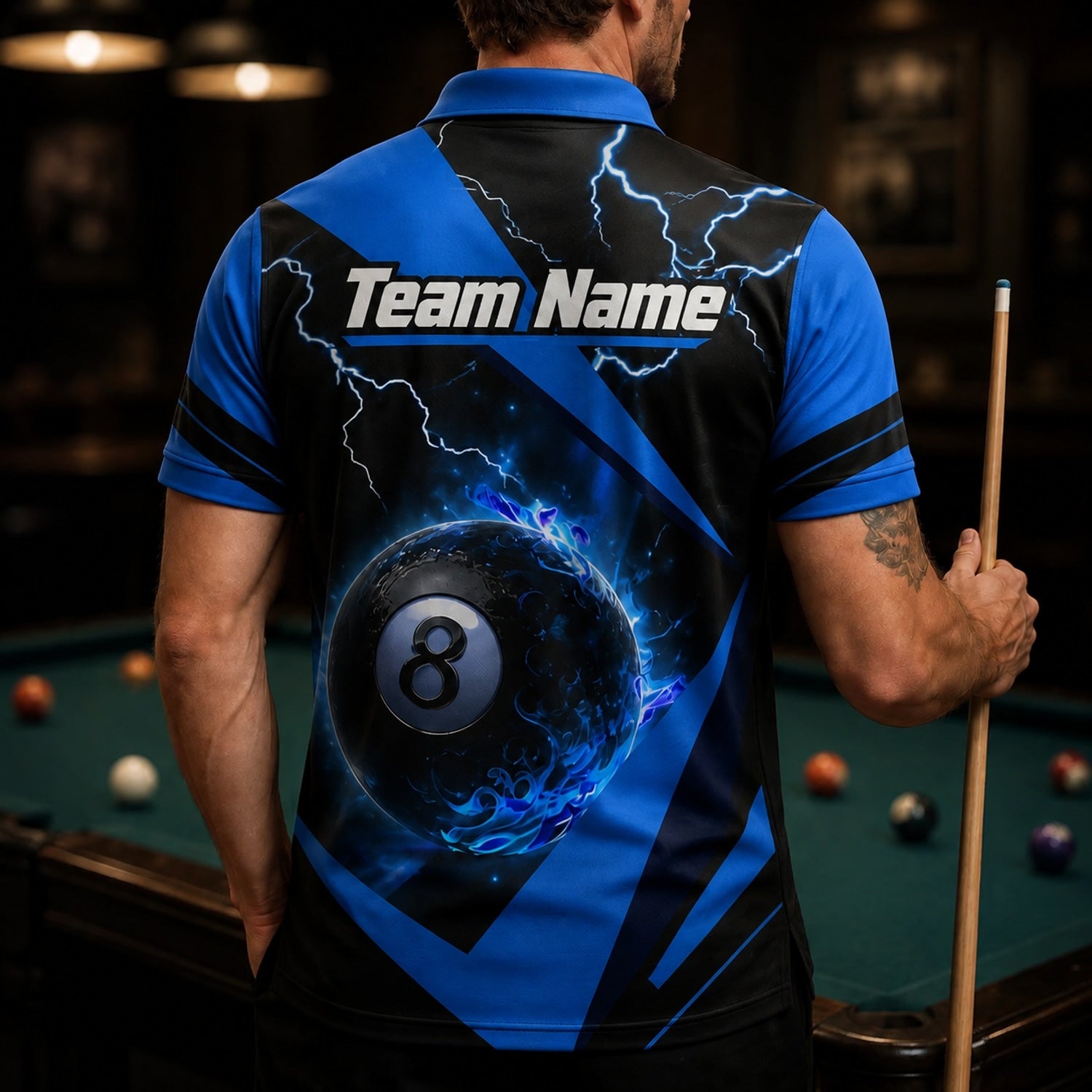 Electric 8 Ball Sport Custom Billiard Polo Shirt Back View
