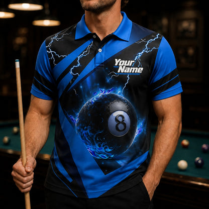 Electric 8 Ball Sport Custom Billiard Polo Shirt Front View