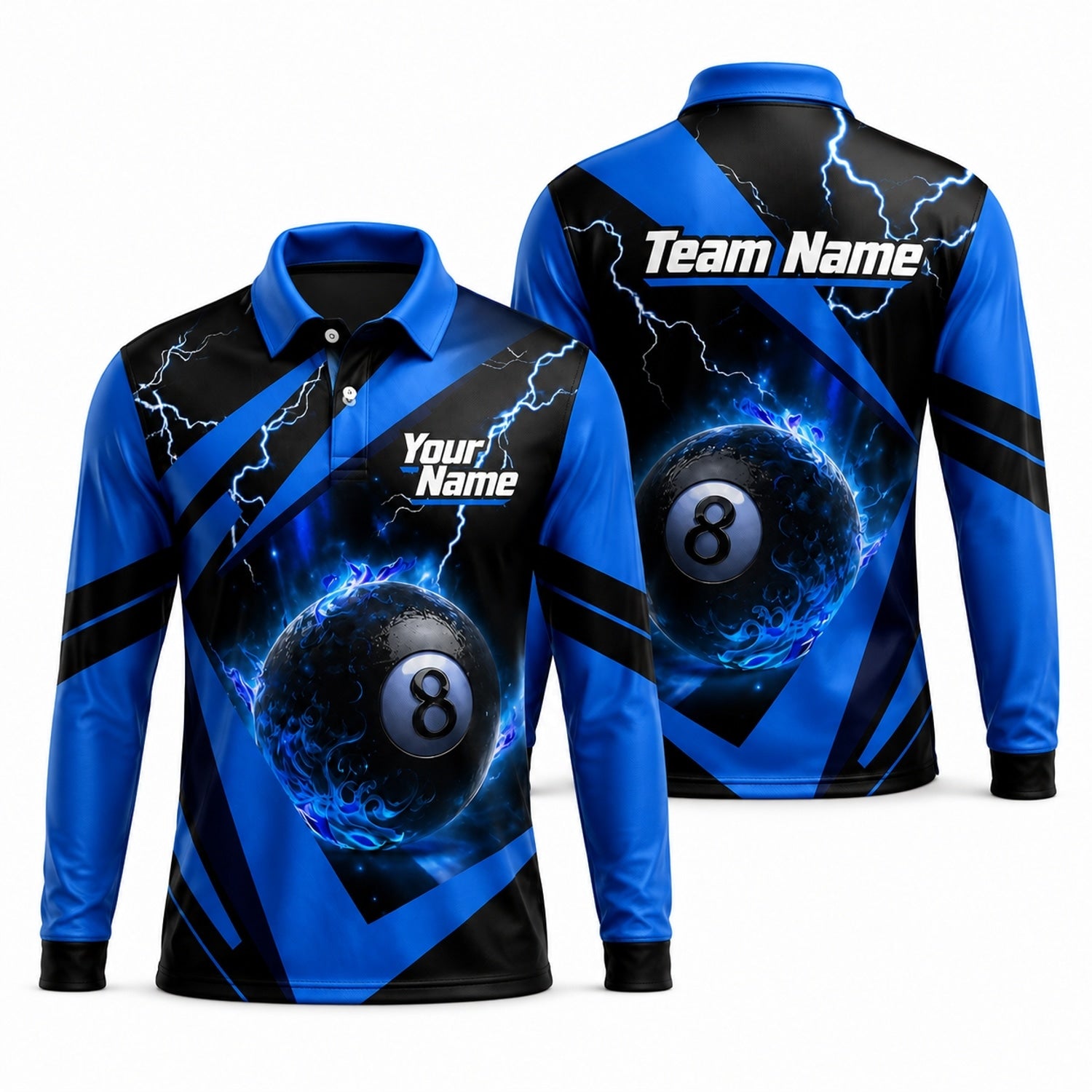 Electric 8 Ball Sport Custom Billiard Polo Shirt Long Sleeve Polo