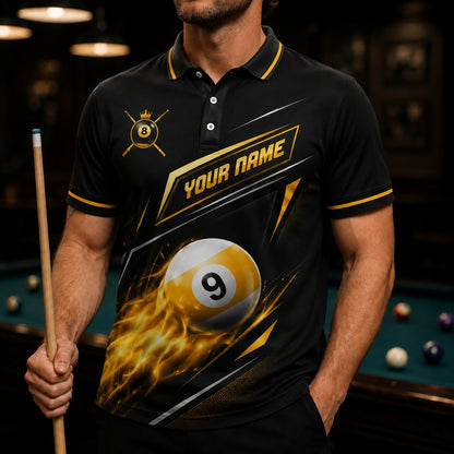 Electric 8 Ball Sport Personalized Billiard Polo Shirt Front View