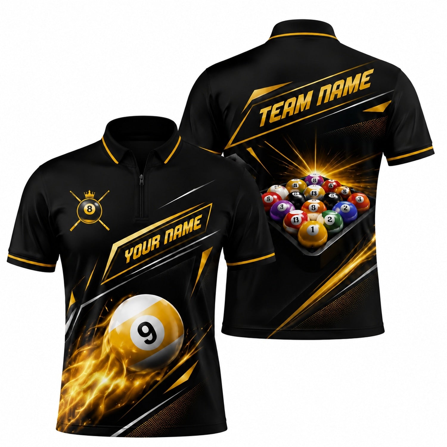 Electric 8 Ball Sport Personalized Billiard Polo Shirt Jersey Zip 1 4 Collar