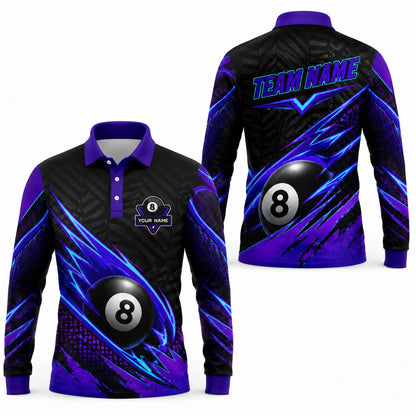 Electric 8 Ball Sport Personalized Billiard Polo Shirt Long Sleeve Polo