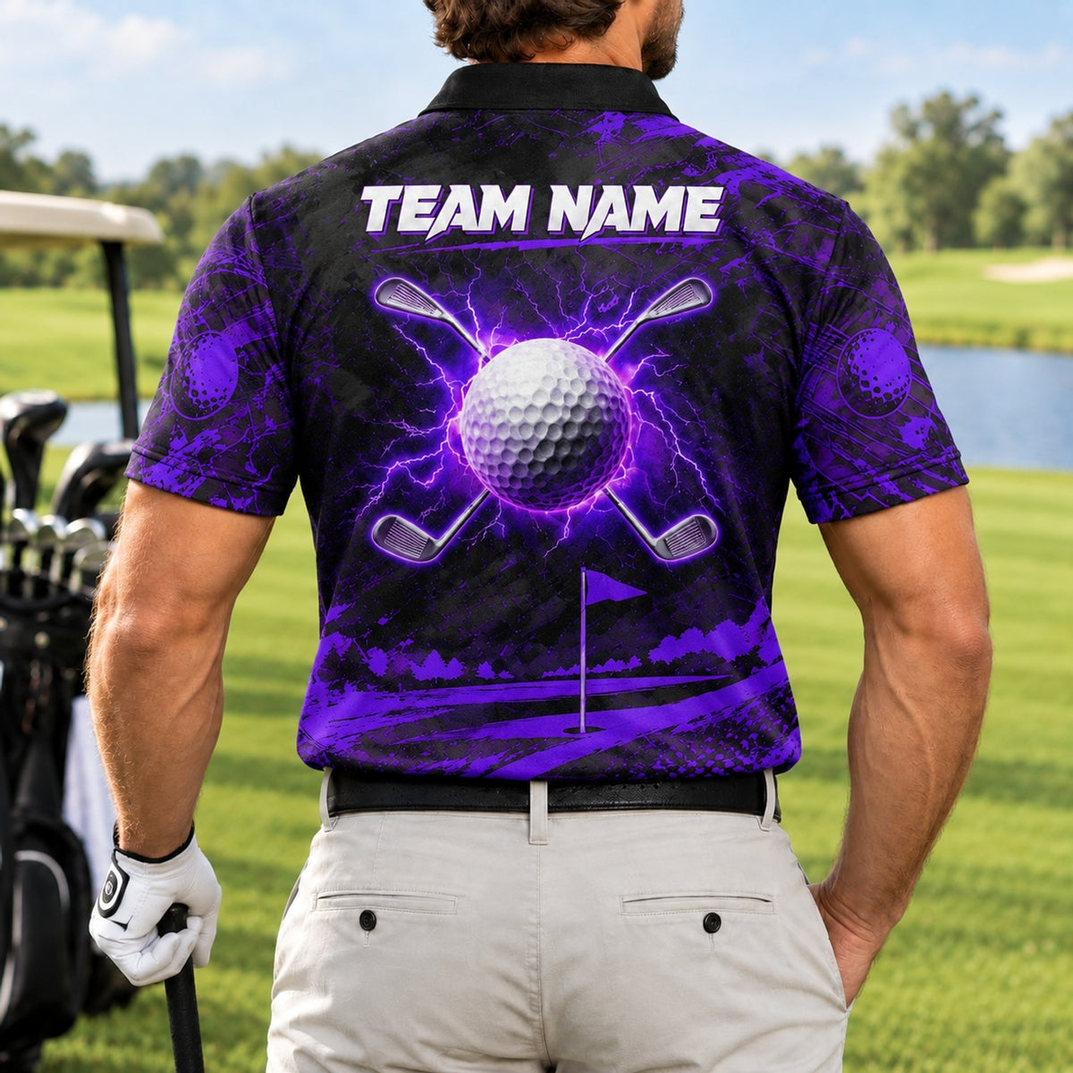 Electric Golf Ball Sport Personalized Golf Polo Shirt Back View