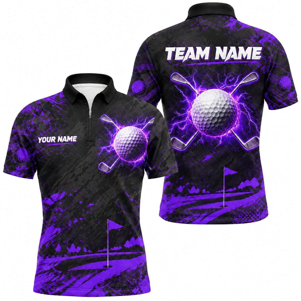 Electric Golf Ball Sport Personalized Golf Polo Shirt Jersey Zip 1 4 Collar