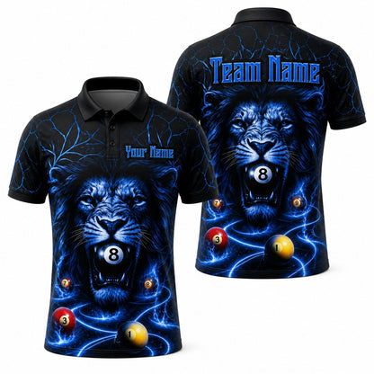 Electric Lion 8 Ball Graphic Personalized Billiard Polo Shirt