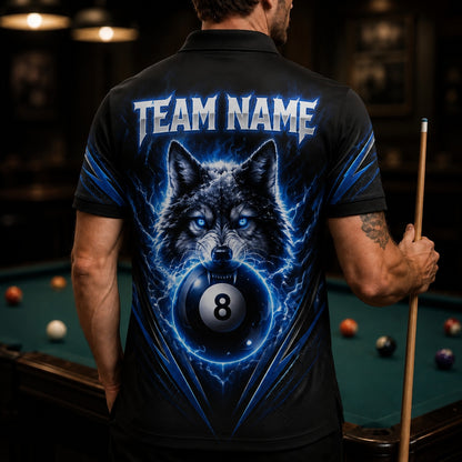 Electric Wolf 8 Ball Graphic Personalized Billiard Polo Shirt Back View