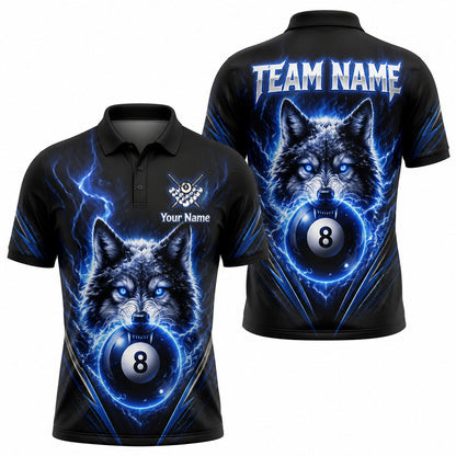 Electric Wolf 8 Ball Graphic Personalized Billiard Polo Shirt