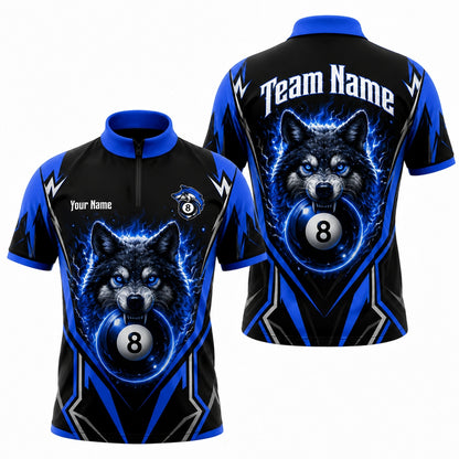 Electric Wolf 8 Ball Sport Personalized Billiard Polo Shirt Jersey Zip 1 4 Collar