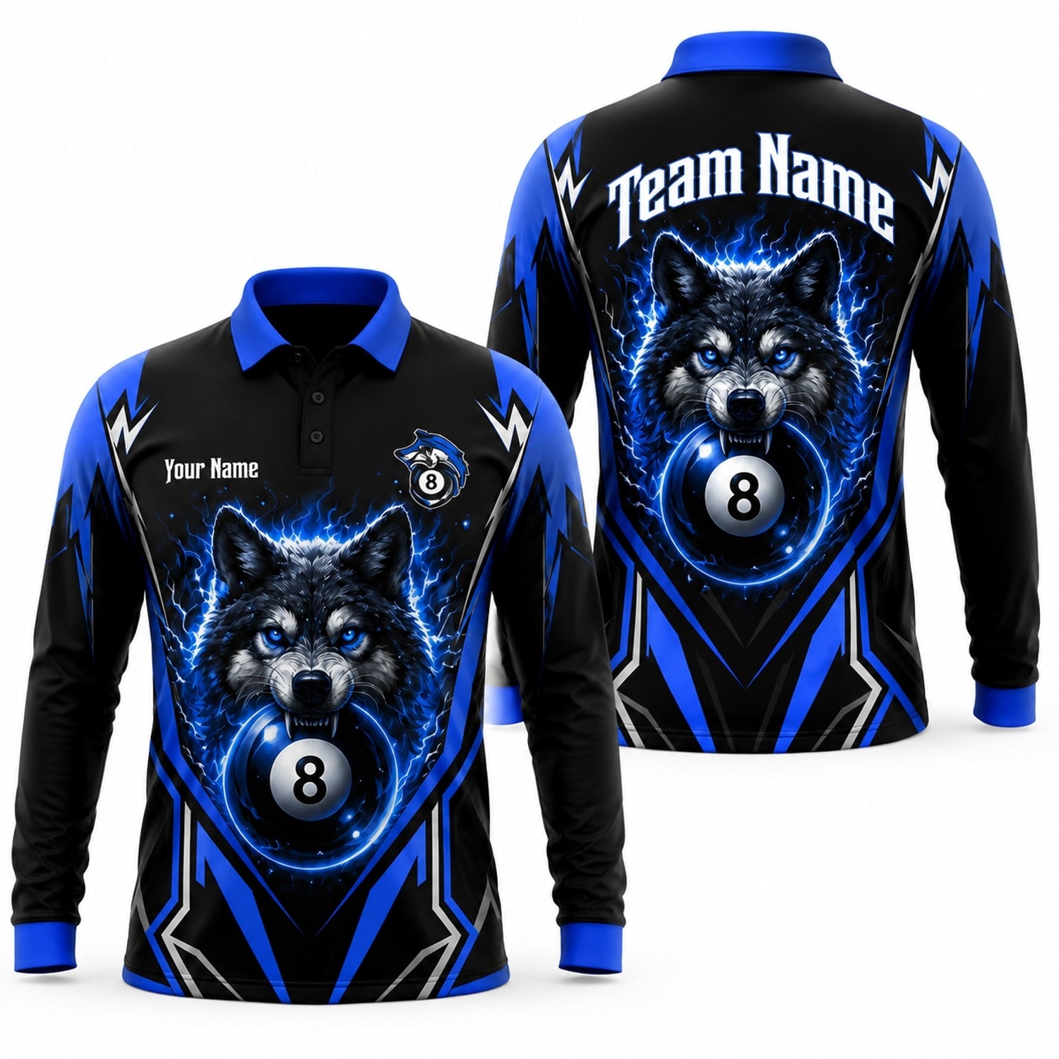 Electric Wolf 8 Ball Sport Personalized Billiard Polo Shirt Long Sleeve Polo