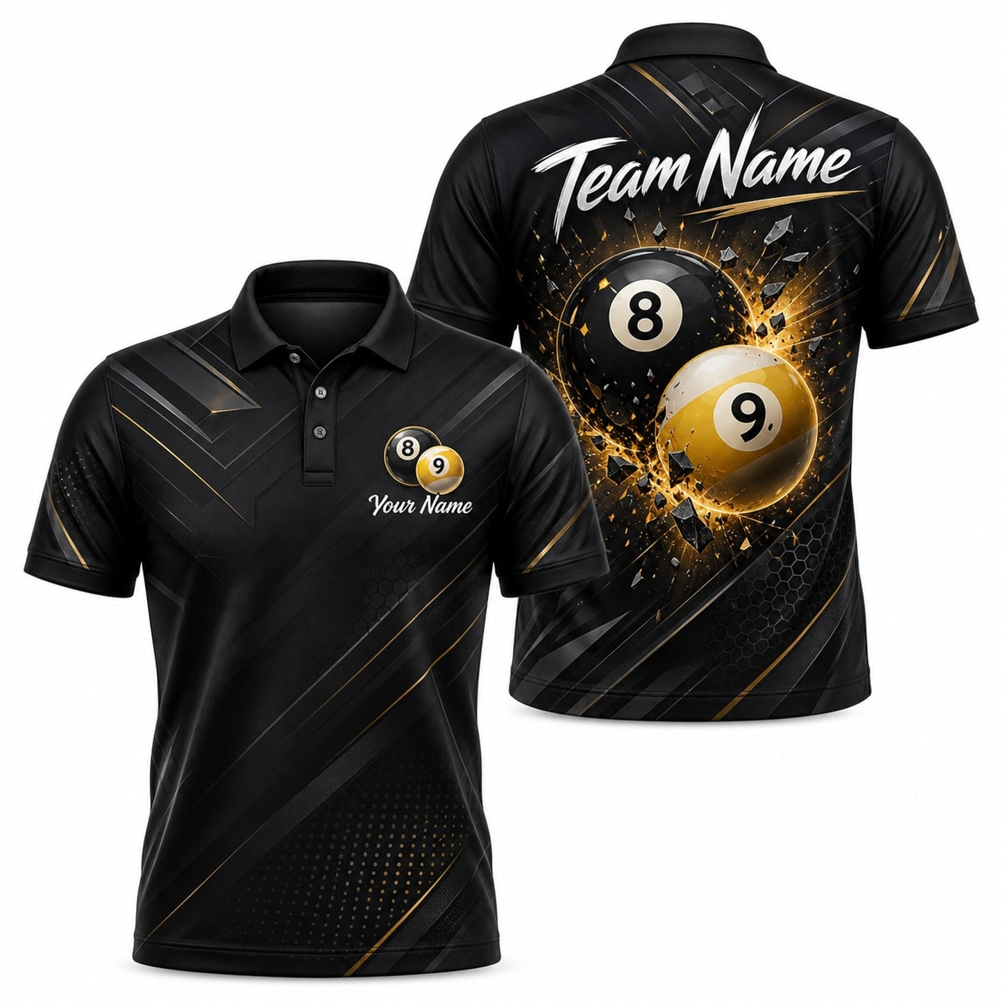 Exploding 8 And 9 Ball Sport Personalized Billiard Polo Shirt