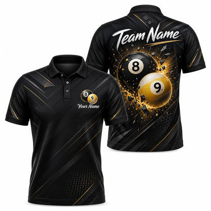 Exploding 8 And 9 Ball Sport Personalized Billiard Polo Shirt