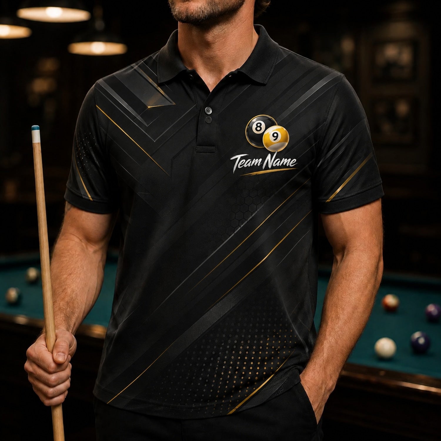 Exploding 8 And 9 Ball Sport Personalized Billiard Polo Shirt Front View
