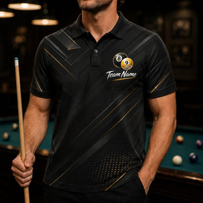 Exploding 8 And 9 Ball Sport Personalized Billiard Polo Shirt Front View