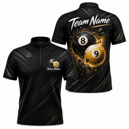 Exploding 8 And 9 Ball Sport Personalized Billiard Polo Shirt Jersey Zip 1 4 Collar