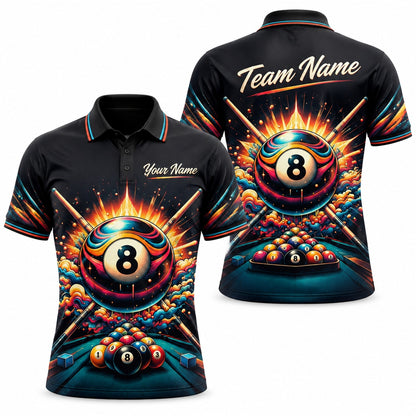 Exploding 8 Ball Graphic Custom Billiard Polo Shirt