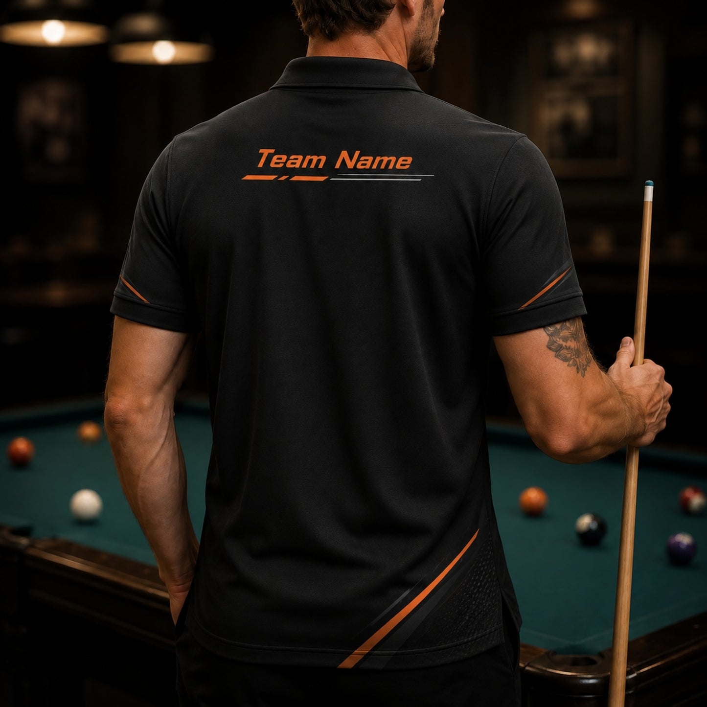 Exploding 8 Ball Graphic Personalized Billiard Polo Shirt Back View