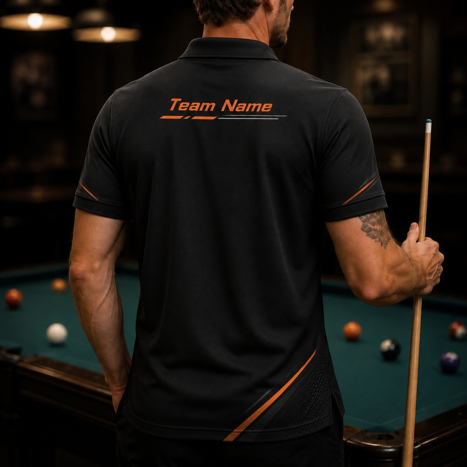 Exploding 8 Ball Graphic Personalized Billiard Polo Shirt Back View