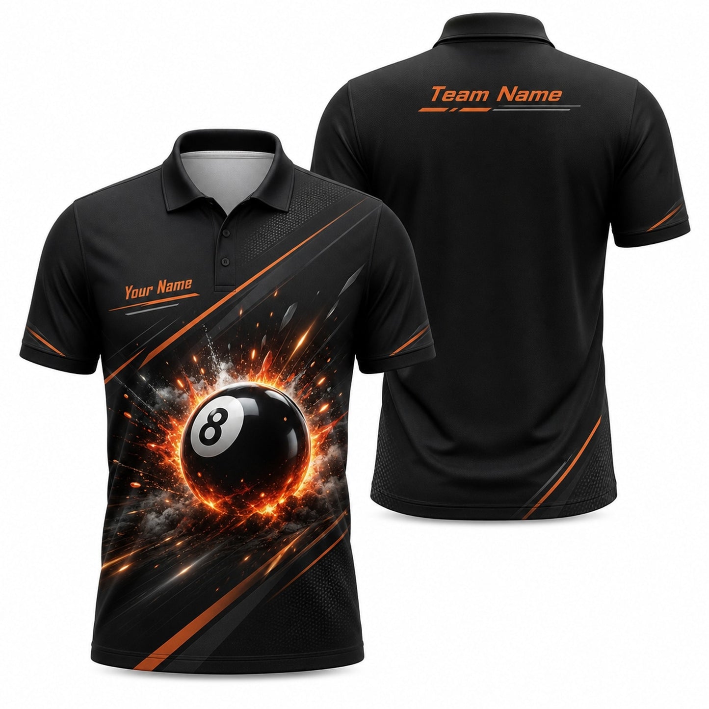 Exploding 8 Ball Graphic Personalized Billiard Polo Shirt