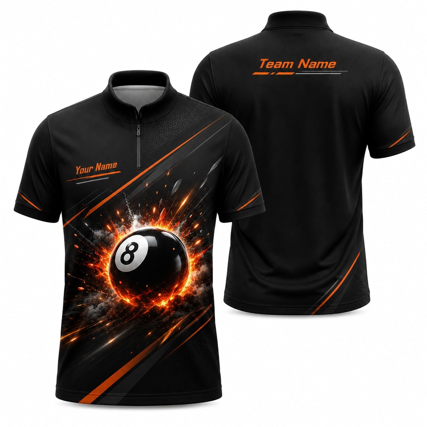 Exploding 8 Ball Graphic Personalized Billiard Polo Shirt Jersey Zip 1 4 Collar