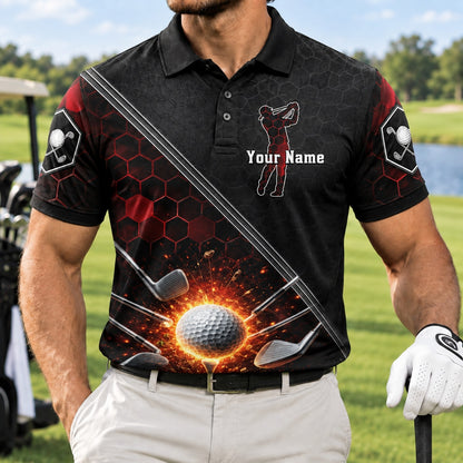 Exploding Golf Ball Sport Personalized Golf Polo Shirt Front View