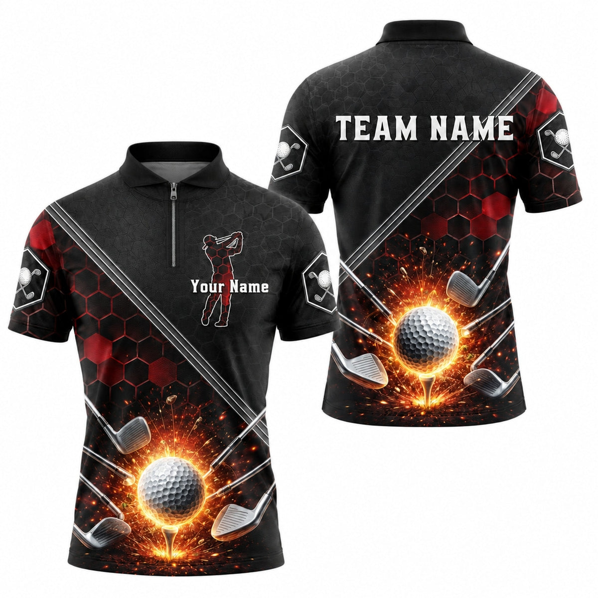 Exploding Golf Ball Sport Personalized Golf Polo Shirt Jersey Zip 1 4 Collar