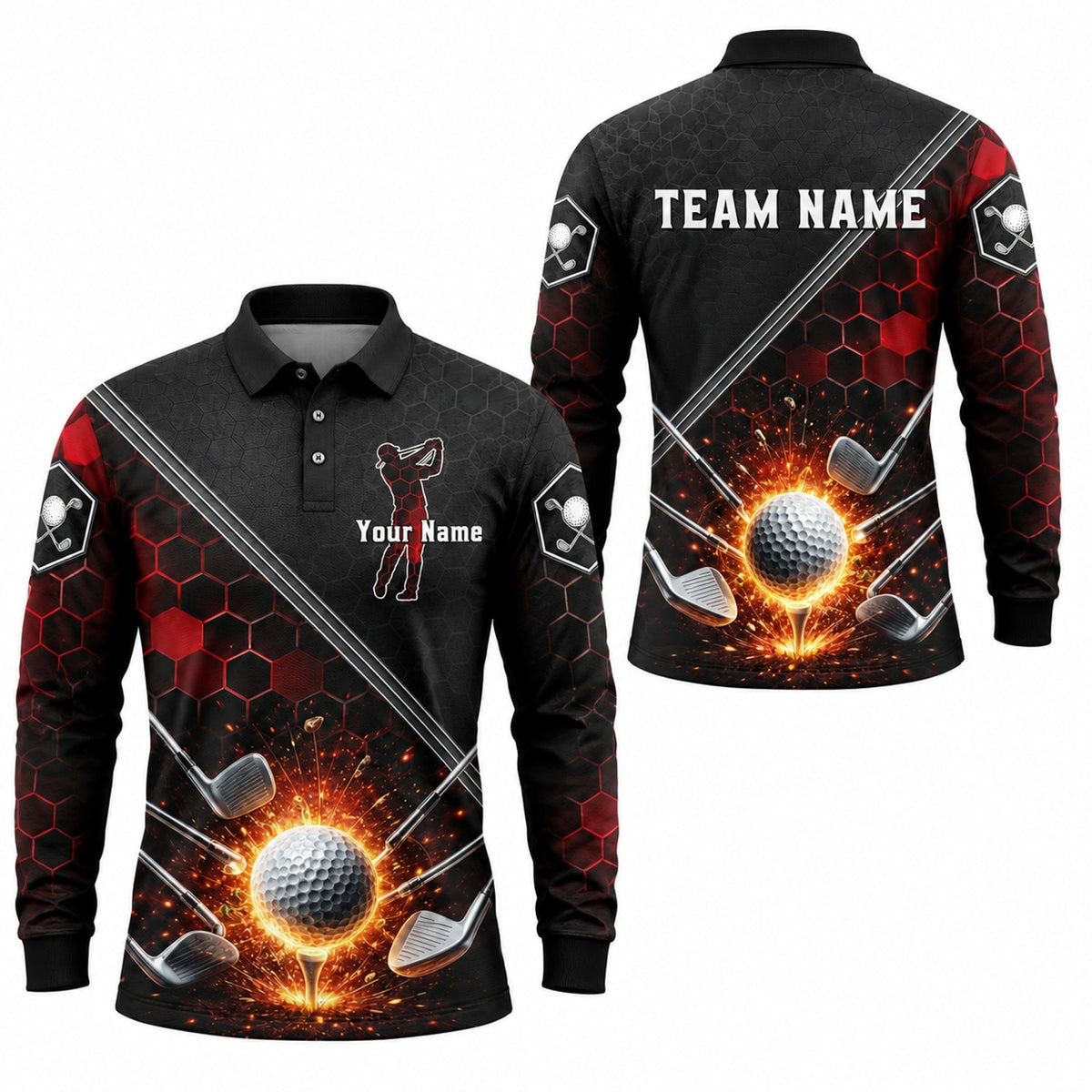 Exploding Golf Ball Sport Personalized Golf Polo Shirt Long Sleeve Polo
