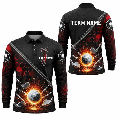 Exploding Golf Ball Sport Personalized Golf Polo Shirt Long Sleeve Polo