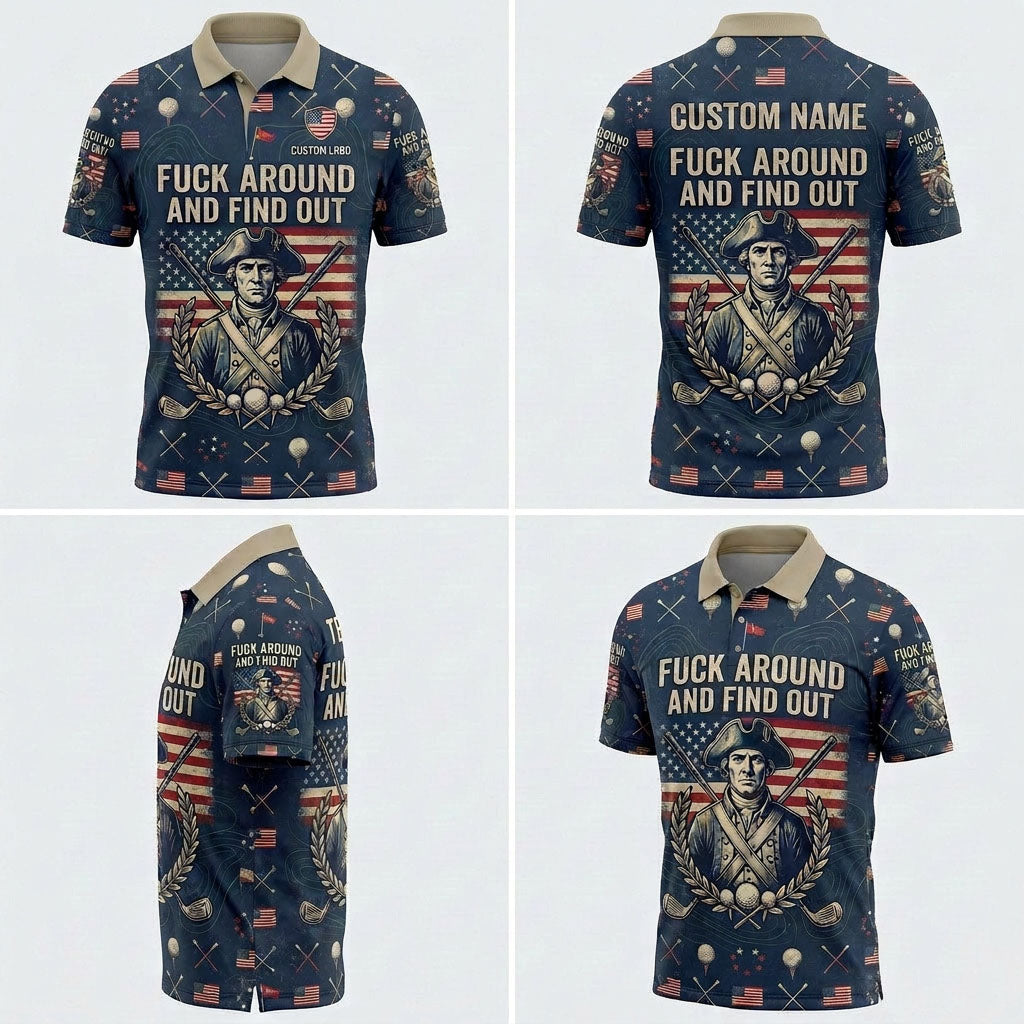 Multiple angles of the FAFO custom golf polo for men