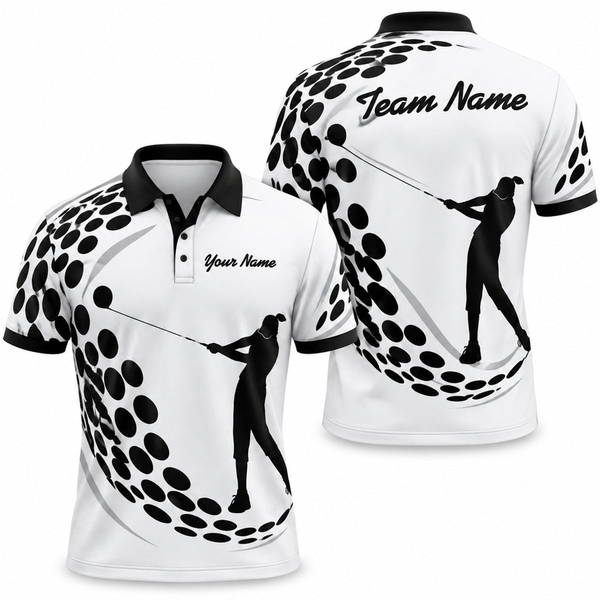 Female Golfer Silhouette Sport Custom Golf Polo Shirt