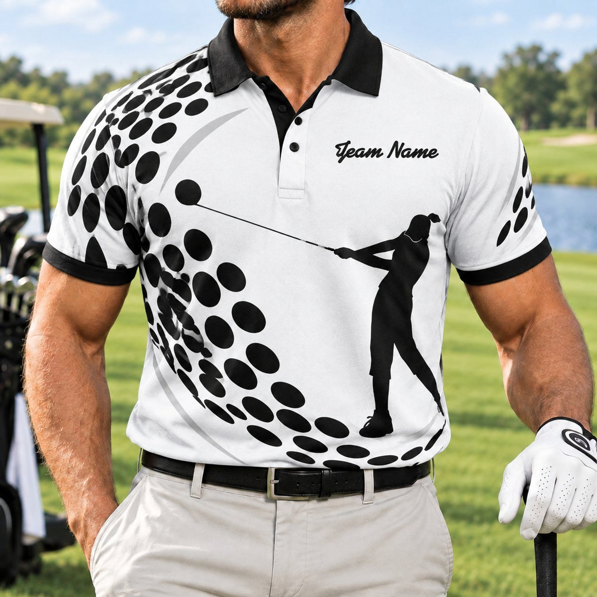 Female Golfer Silhouette Sport Custom Golf Polo Shirt Front View