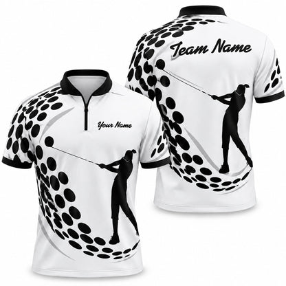 Female Golfer Silhouette Sport Custom Golf Polo Shirt Jersey Zip 1 4 Collar