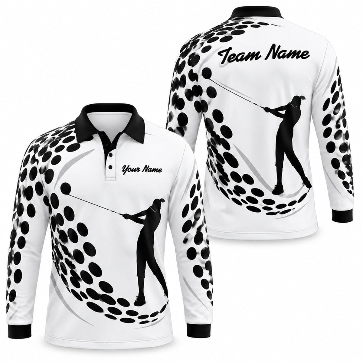 Female Golfer Silhouette Sport Custom Golf Polo Shirt Long Sleeve Polo
