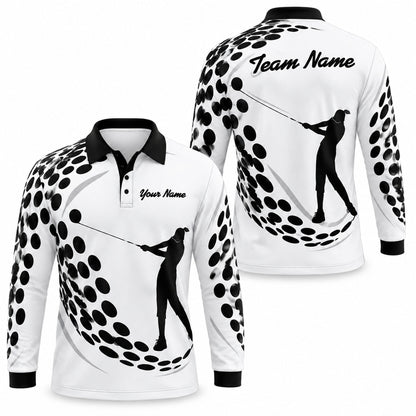 Female Golfer Silhouette Sport Custom Golf Polo Shirt Long Sleeve Polo