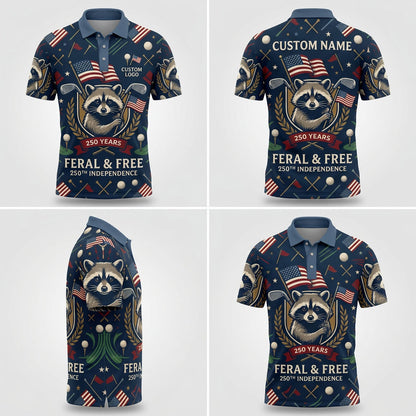 Multi-angle product display of the Feral & Free designer golf polo for men