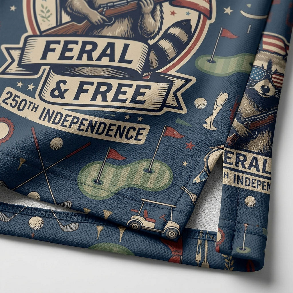 Closeup of raccoon graphic and patriotic 250th Independence print