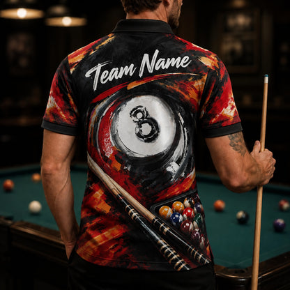 Fiery 8 Ball Art Graphic Personalized Billiard Polo Shirt Back View
