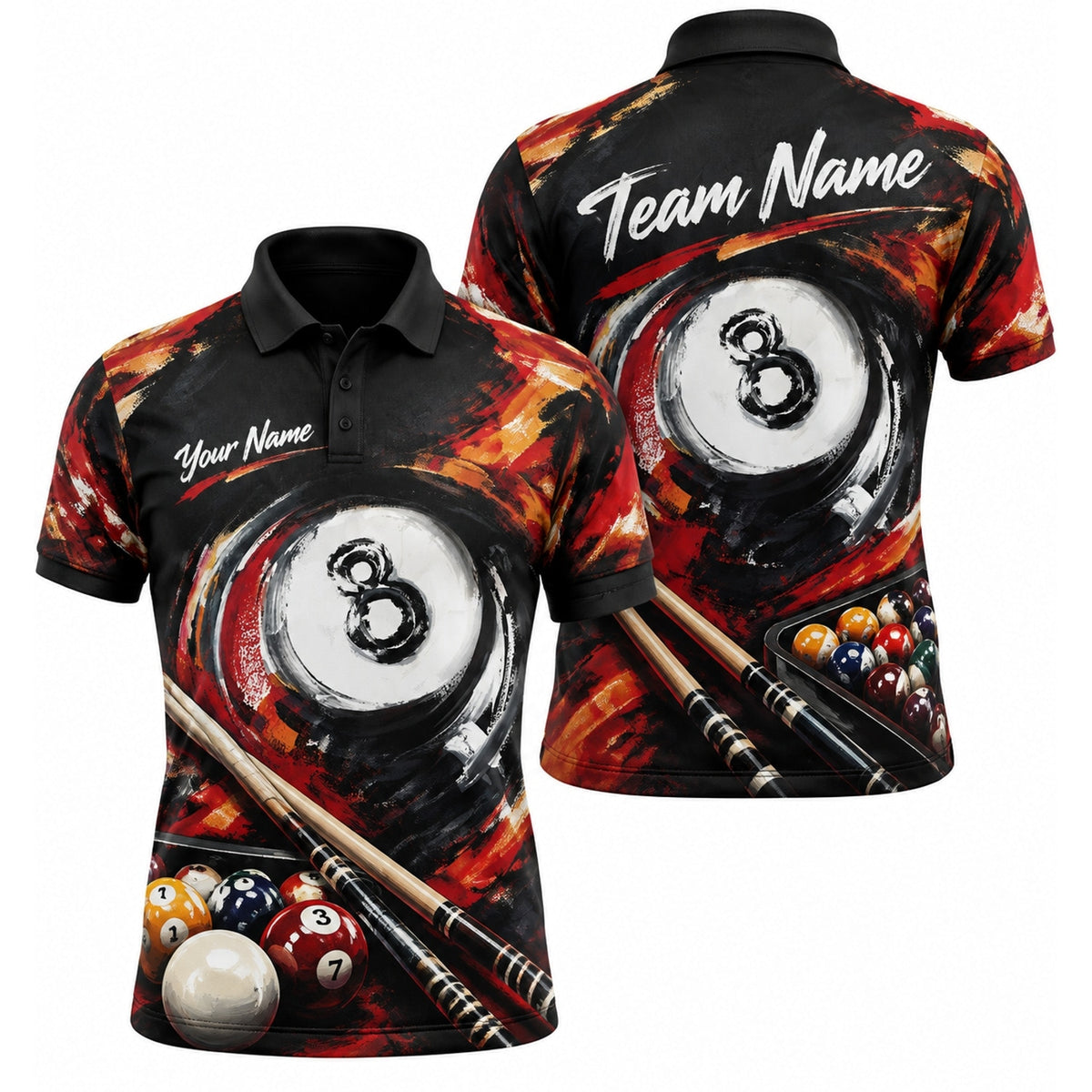 Fiery 8 Ball Art Graphic Personalized Billiard Polo Shirt