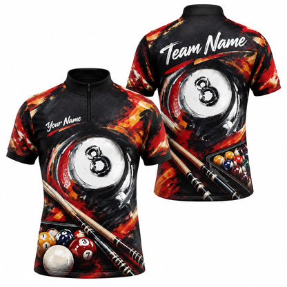 Fiery 8 Ball Art Graphic Personalized Billiard Polo Shirt Jersey Zip 1 4 Collar