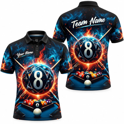 Fiery 8 Ball Graphic Personalized Billiard Polo Shirt