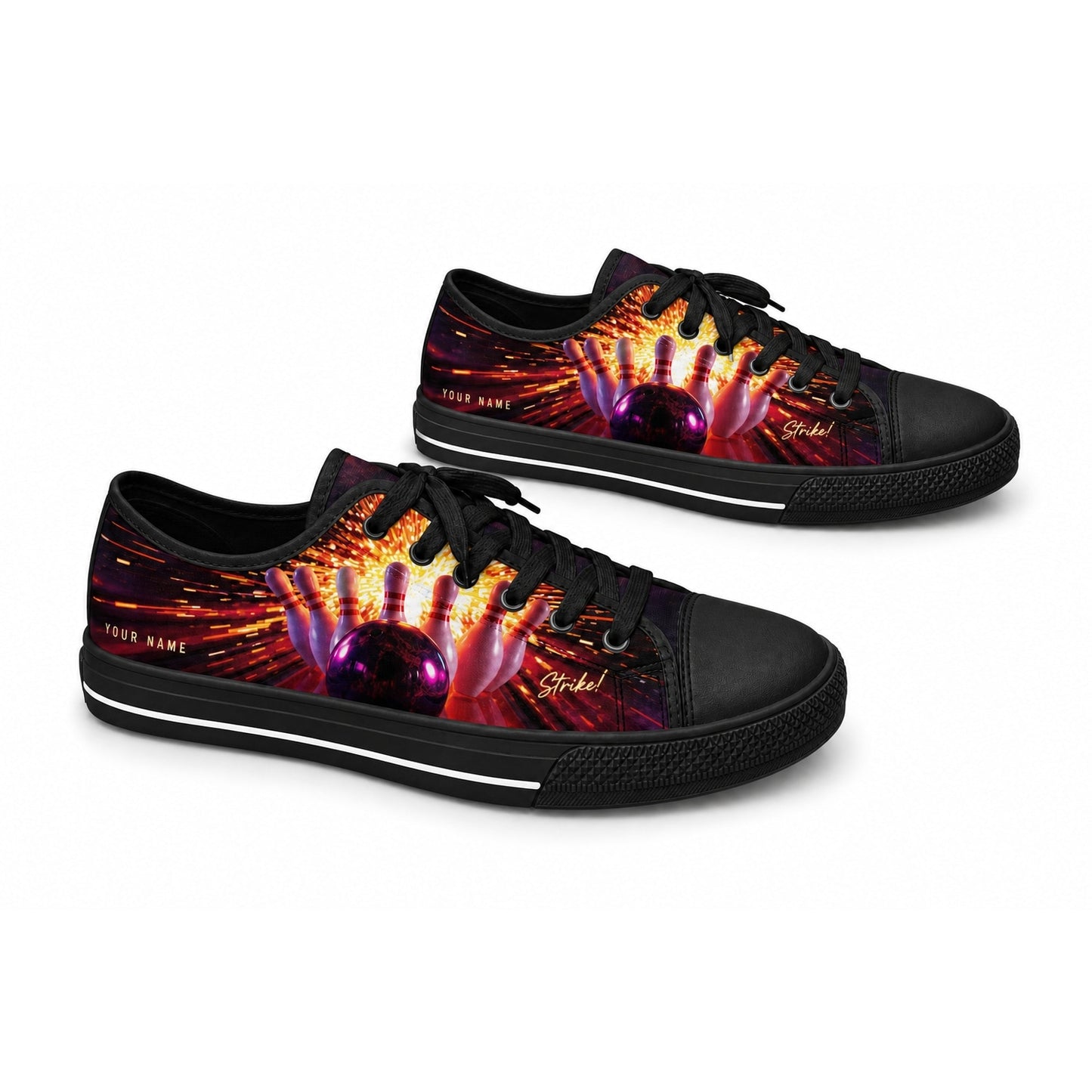 Fiery Bowling Strike Design Graphic Personalized Low Top Shoes Black Shoes