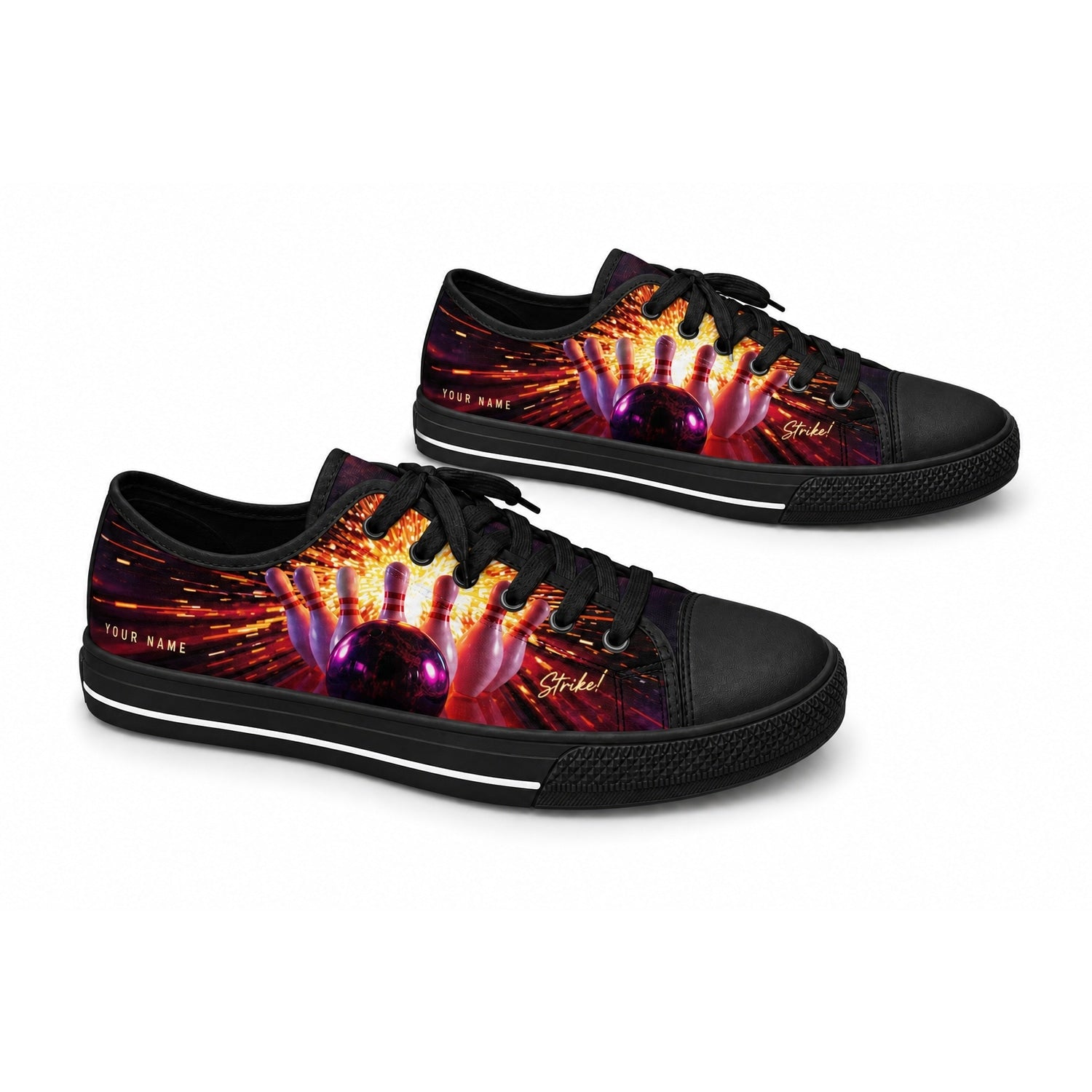 Fiery Bowling Strike Design Graphic Personalized Low Top Shoes Black Shoes