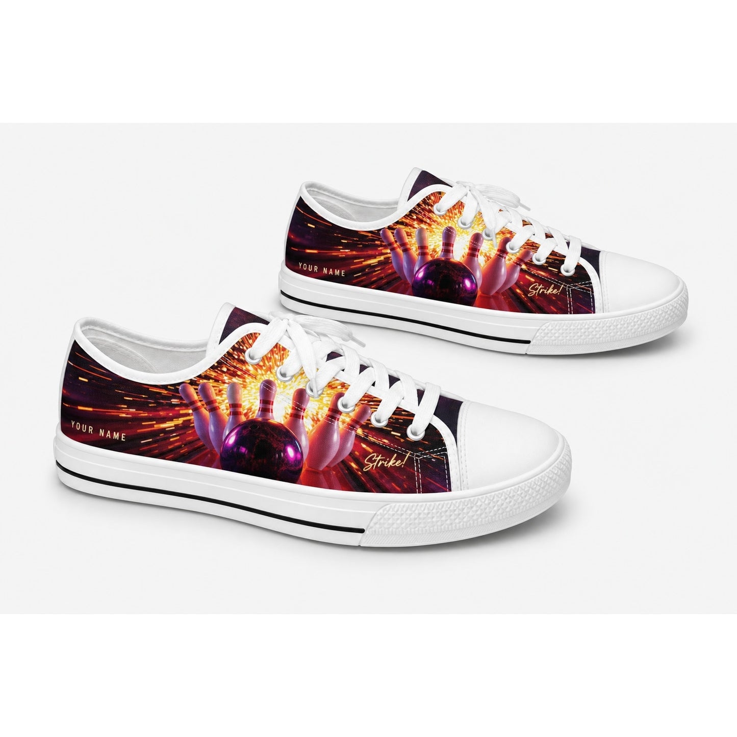 Fiery Bowling Strike Design Graphic Personalized Low Top Shoes
