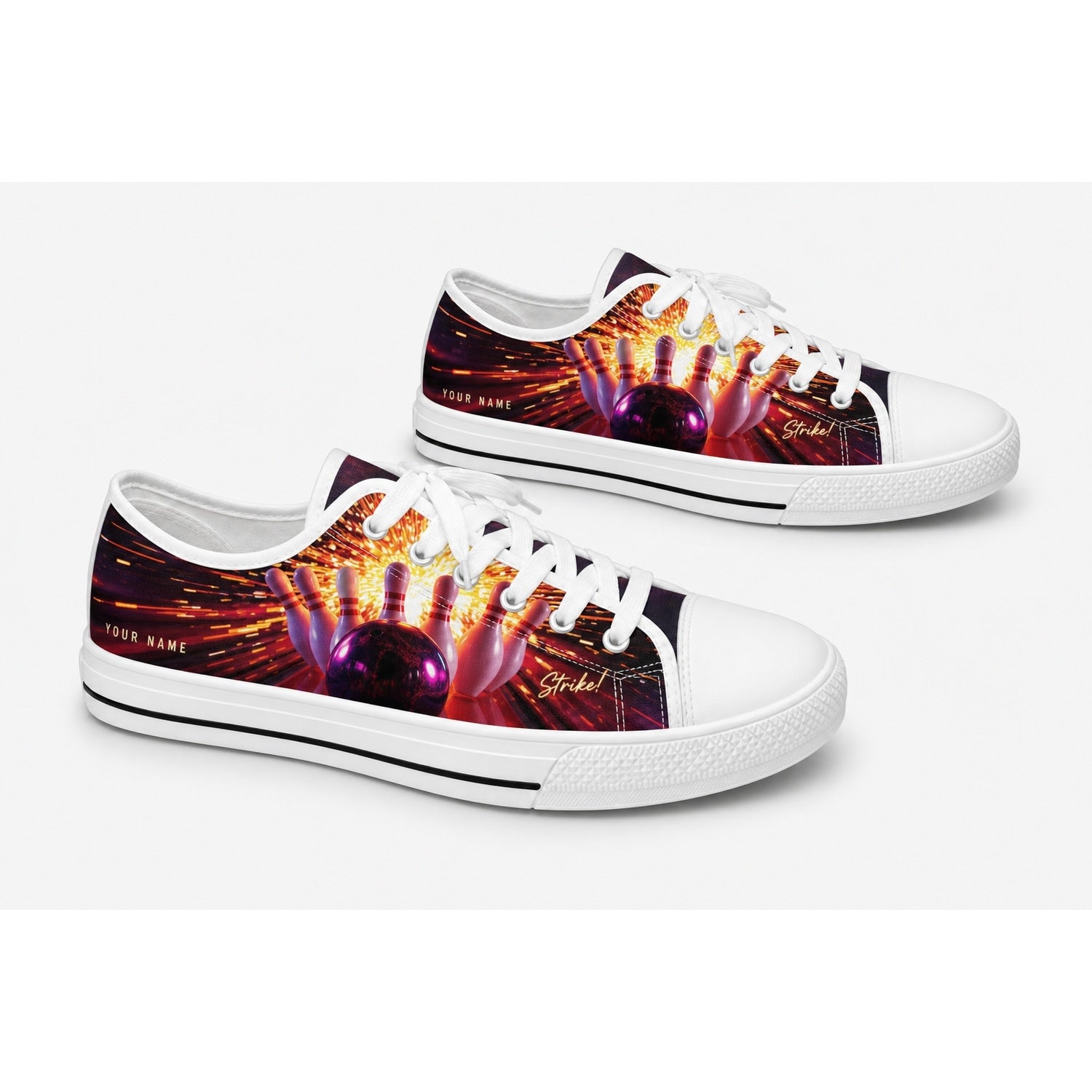 Fiery Bowling Strike Design Graphic Personalized Low Top Shoes