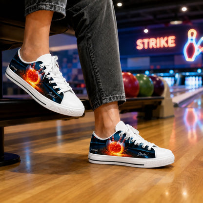 Fiery Bowling Strike Graphic Personalized Low Top Shoes Bowling Life Style