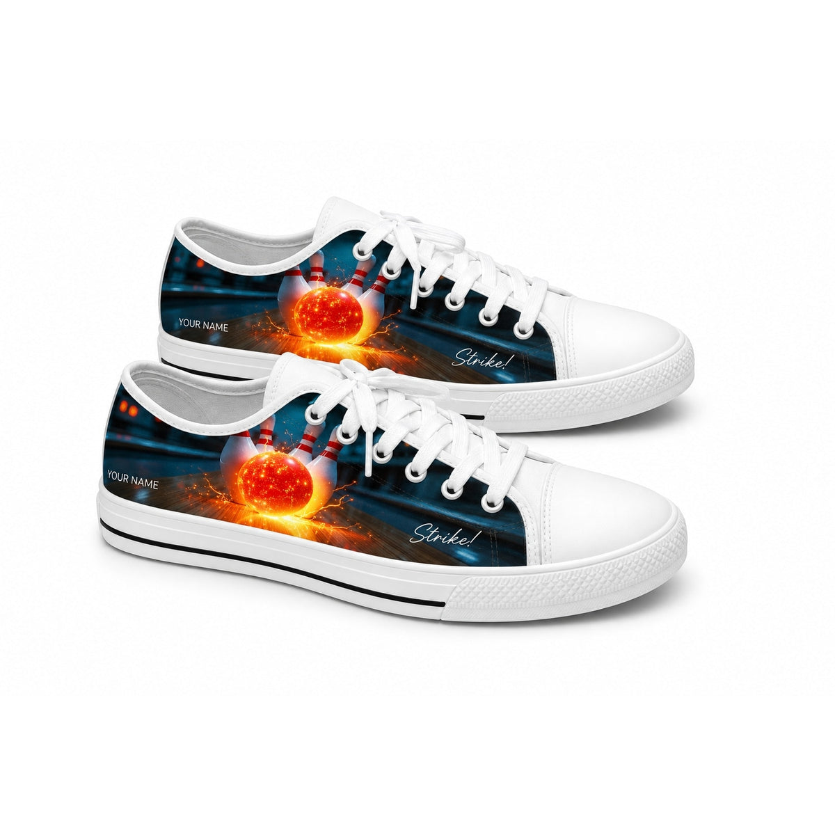 Fiery Bowling Strike Graphic Personalized Low Top Shoes