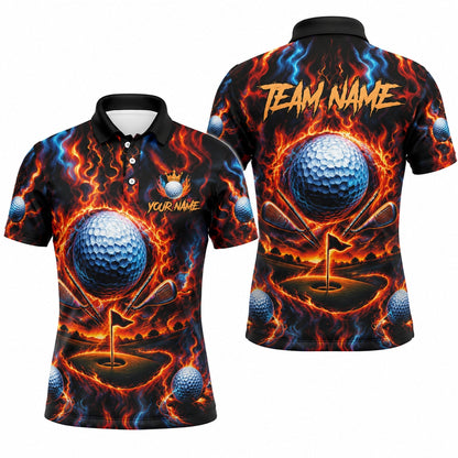 Fiery Golf Ball Clubs Custom Golf Polo Shirt