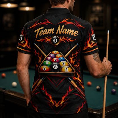 Fiery Skull 8 Ball Graphic Personalized Billiard Polo Shirt Back View